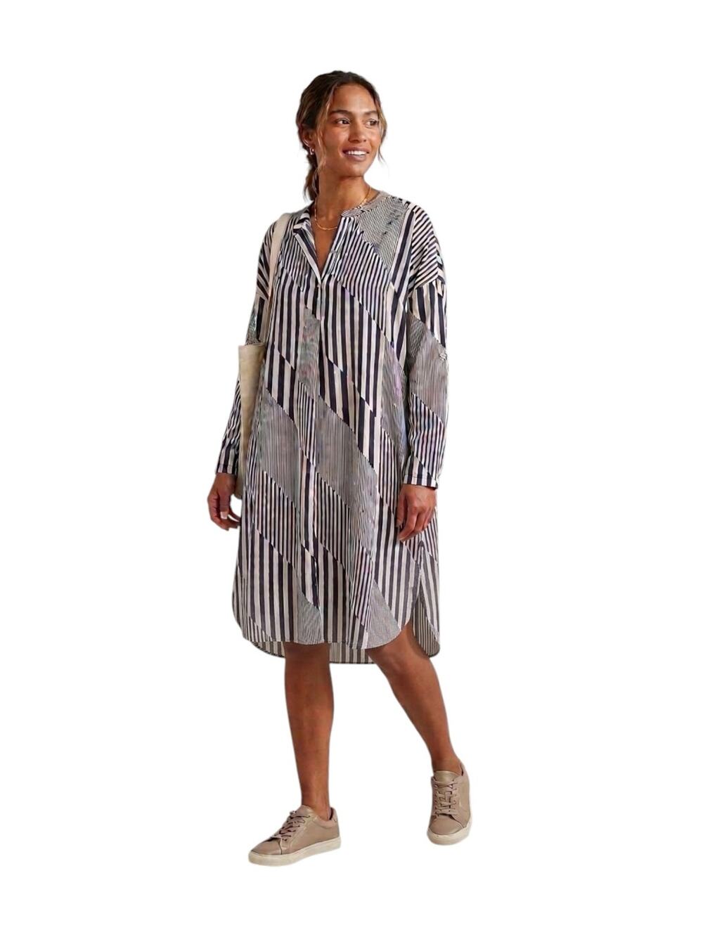Kaktus geometric patchwork striped shirt dress Midi XL NWT